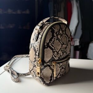 Forever 21 Brown and Black Snake Skin Pattern Adjustable Strap Mini Backpack